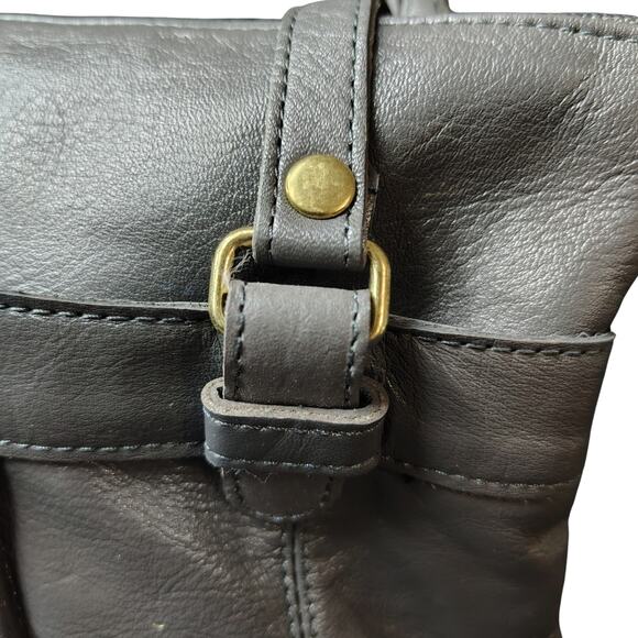 Leather Vintage Gray Pleated Shoulder Bag Two Handles Zip Top Purse Handbag - Picture 4 of 8